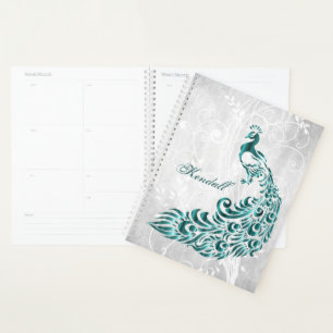 Planificador verde azulado personalizado de pavo r