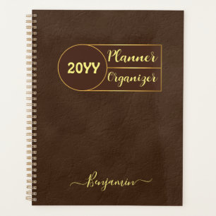 Planner organizador de cuero de oro marrón de lujo