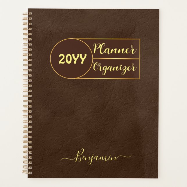 Planner organizador de cuero de oro marrón de lujo (Anverso)