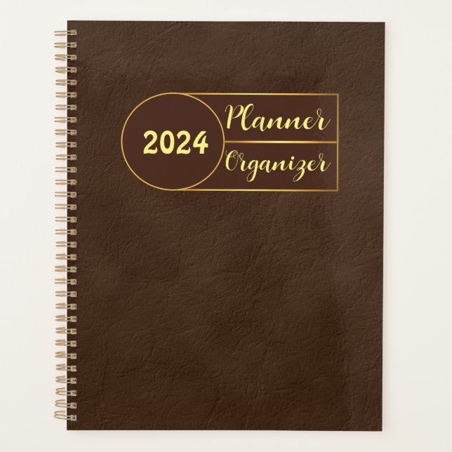 Planner organizador de cuero dorado marrón (Anverso)