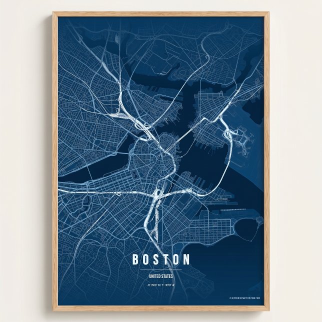 Plano Azul del Mapa de Boston Arte de Pared de la  (Subido por el creador)