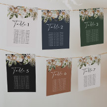 Plano de asiento de mesa de boda elegante tropical