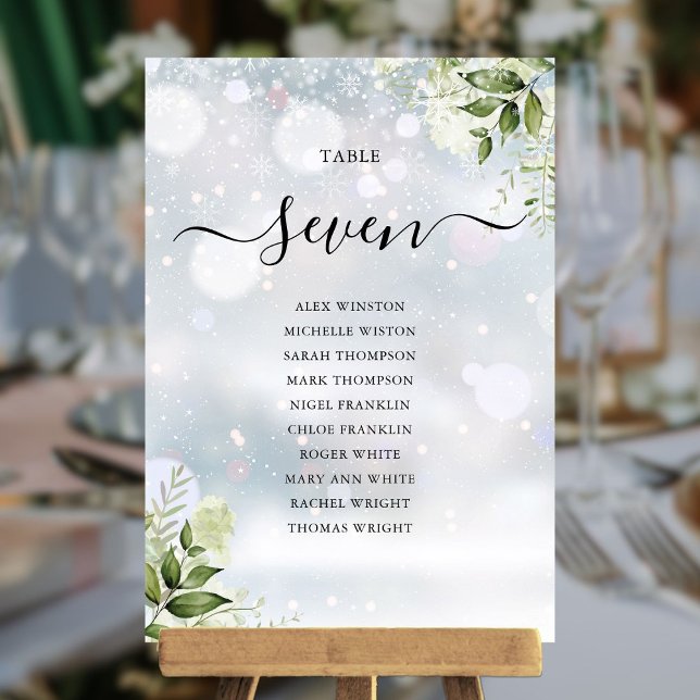 Plano de asientos florales de la vegetación de inv (Winter Greenery Floral Seating Plan Table Number)