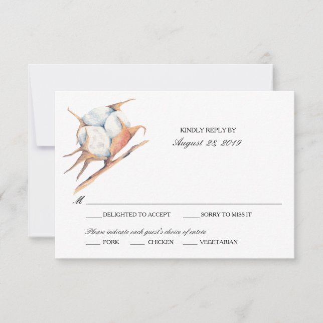 Planta de algodón acuático | RSVP de boda (Anverso)