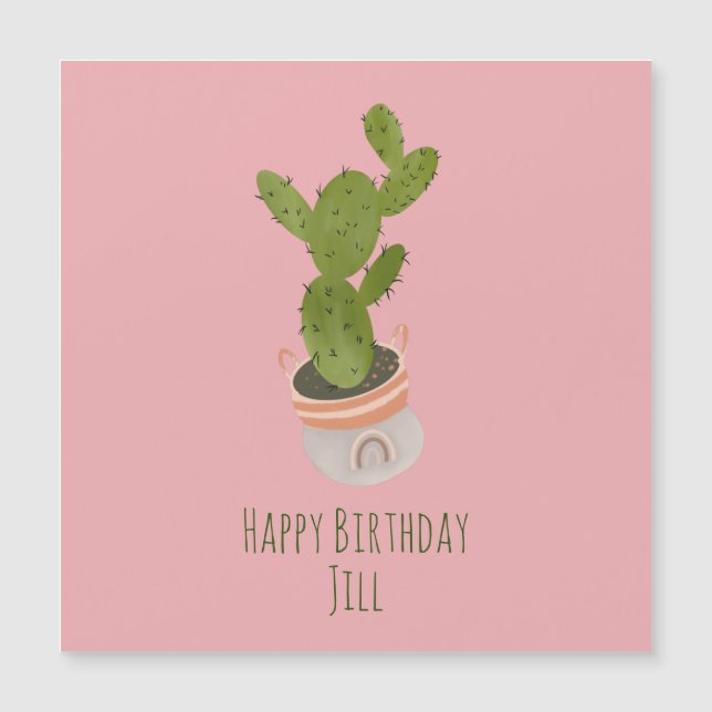 Planta de cactus Arcoíris en cesta Dibujada a mano (Anverso)