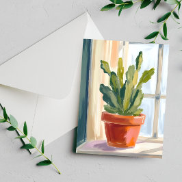 Planta de cactus | Tarjeta de acuarela botánica ve