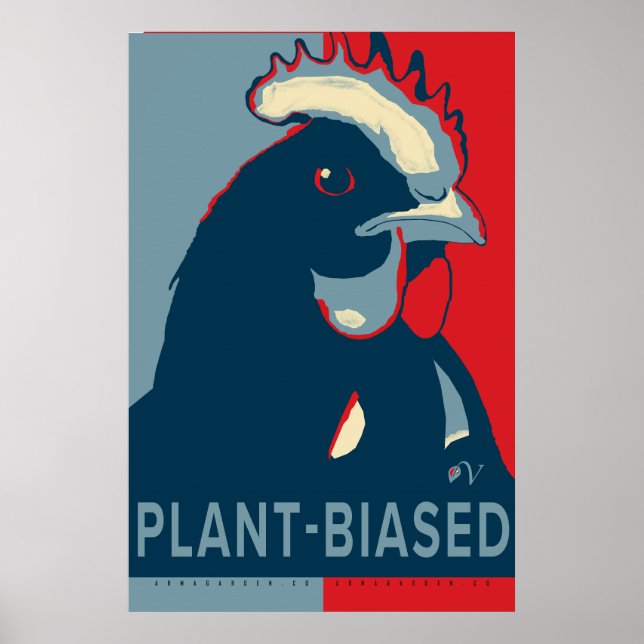 Planta de Poster de pollo de arte pop azul rojo (Frente)