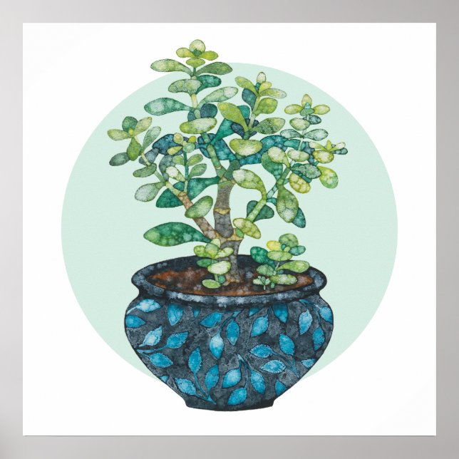 Planta Jade, acuarela moderna, arte Minimalista (Frente)