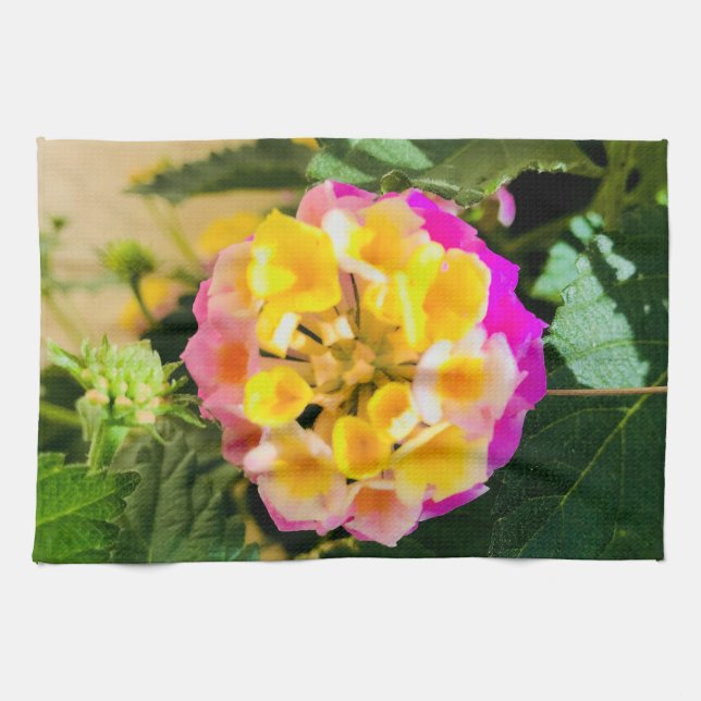 Planta rosada y amarilla de la toalla de cocina de (Horizontal)