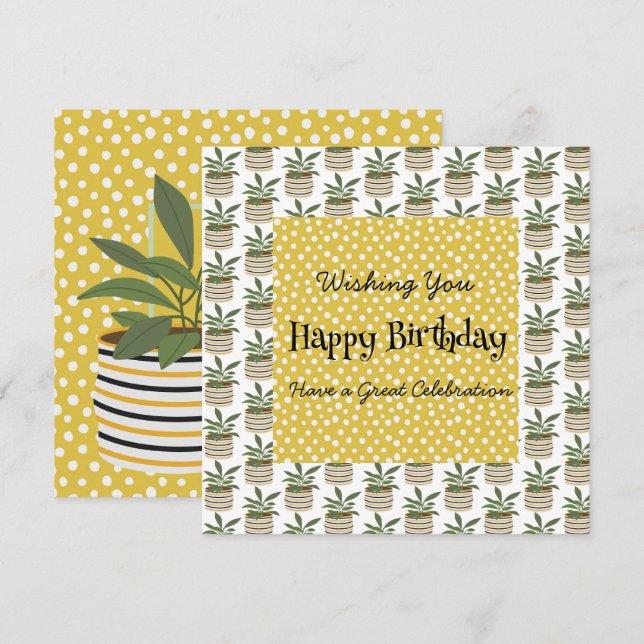 Plantas Boho Cumpleaños Dots Gold Sage Green (Anverso / Reverso)