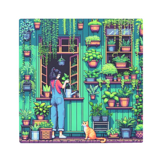Plantas de arte y gato píxeles personalizadas (Anverso)