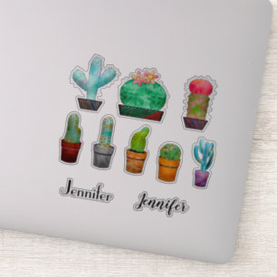 Plantas de cactus y Pegatina de nombre personaliza