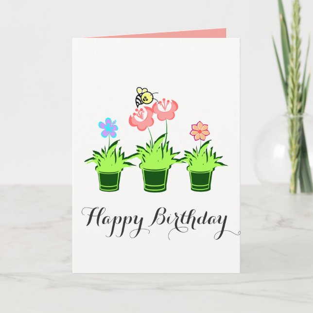 Plantas de flores "Feliz cumpleaños" con tarjeta d (Anverso)