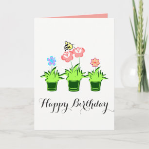 Plantas de flores "Feliz cumpleaños" con tarjeta d