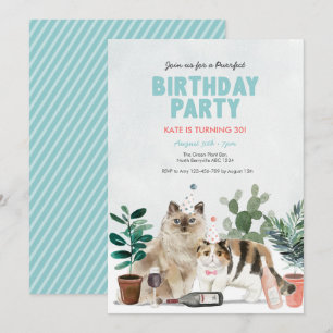 Plantas de gatos y invitación al cumpleaños del vi
