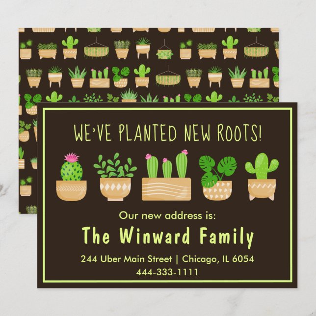 Plantas de la casa Cactus Anuncio de nuevo hogar o (Anverso / Reverso)
