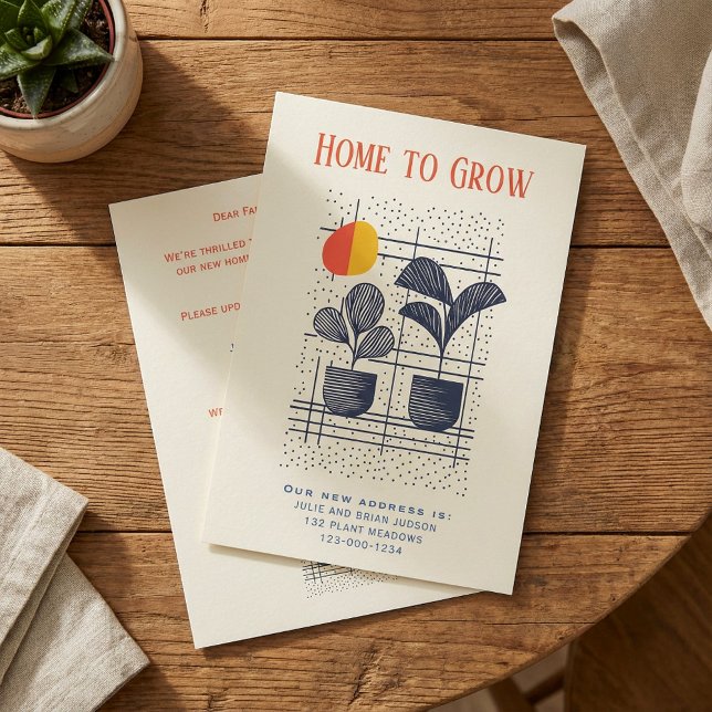 Plantas de la casa moderna Nueva tarjeta de Invita (Modern house plants New Home Announcement Card.)