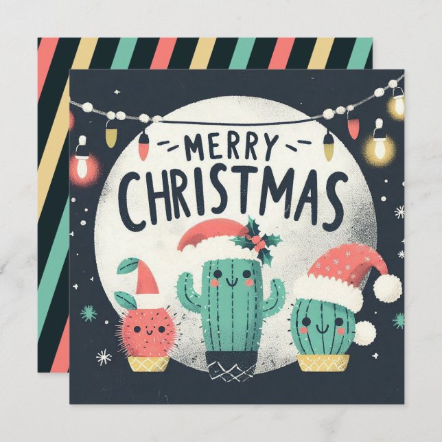 Plantas de Santa Cactus divertidas con los navidad (Anverso / Reverso)