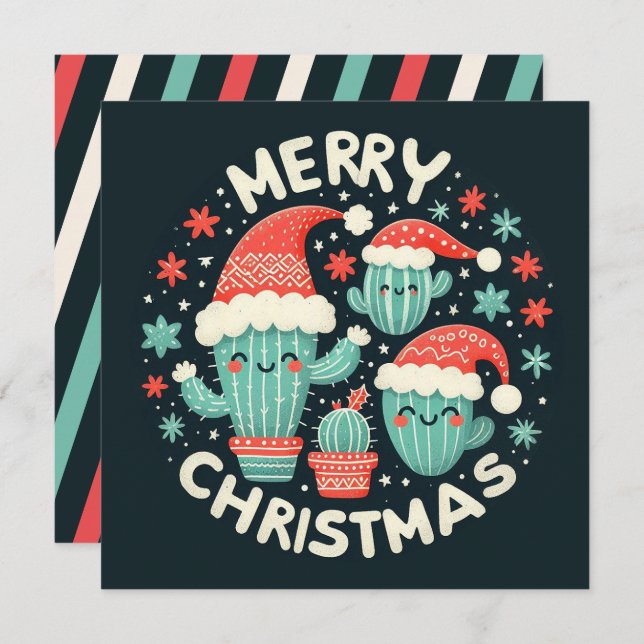 Plantas de Santa Cactus divertidas con los navidad (Anverso / Reverso)
