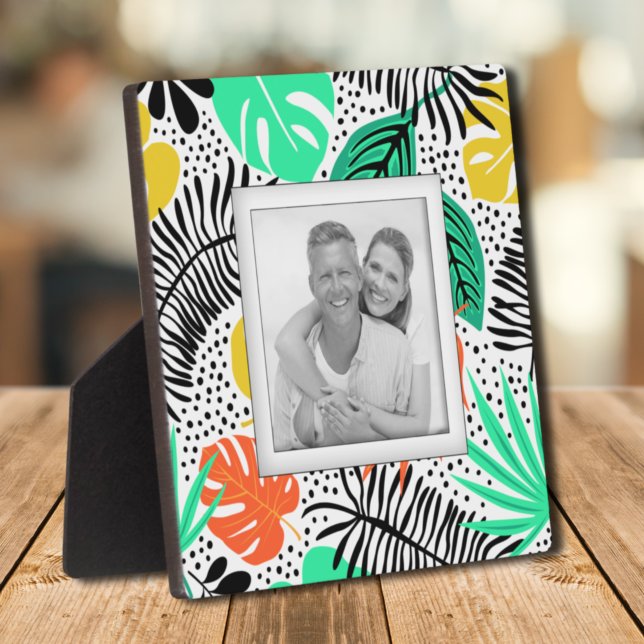 Plantas Tropicales Patrón Fotos sin marco Asel (Tropical Plants Dots Pattern Frameless Photo Easel Plaque)