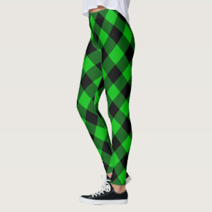 Plantas verdes negras Tartán Leggings