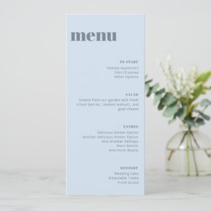 Plantilla alta de menú de cena de boda azul suave