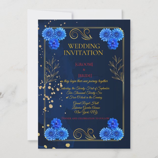 Plantilla clásica de invitación de boda floral de  (Anverso)