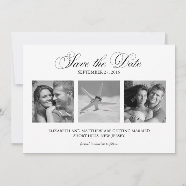 Plantilla de 3 fotos para boda Save the Date (Anverso)