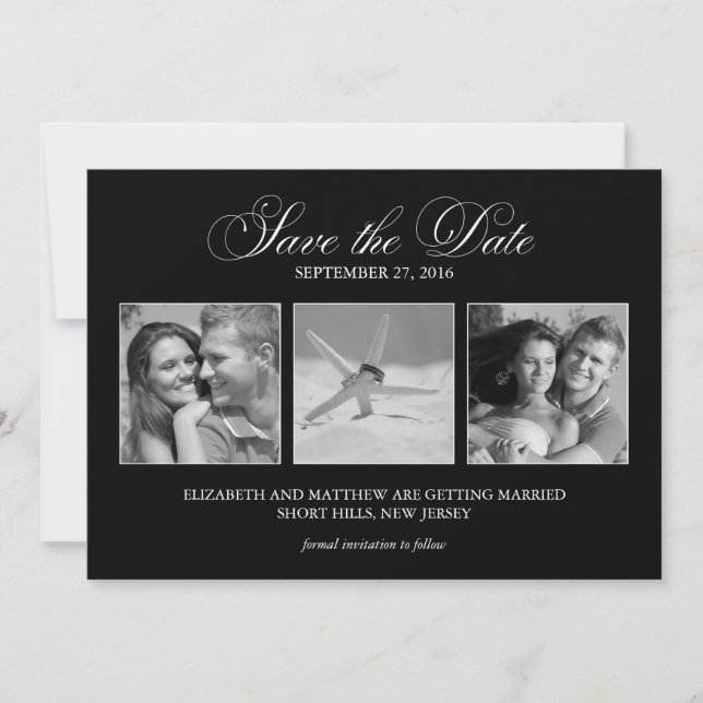 Plantilla de 3 fotos para Save the Date de boda (Anverso)