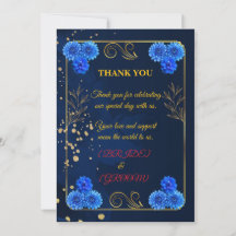 Plantilla de agradecimiento de boda azul marino el