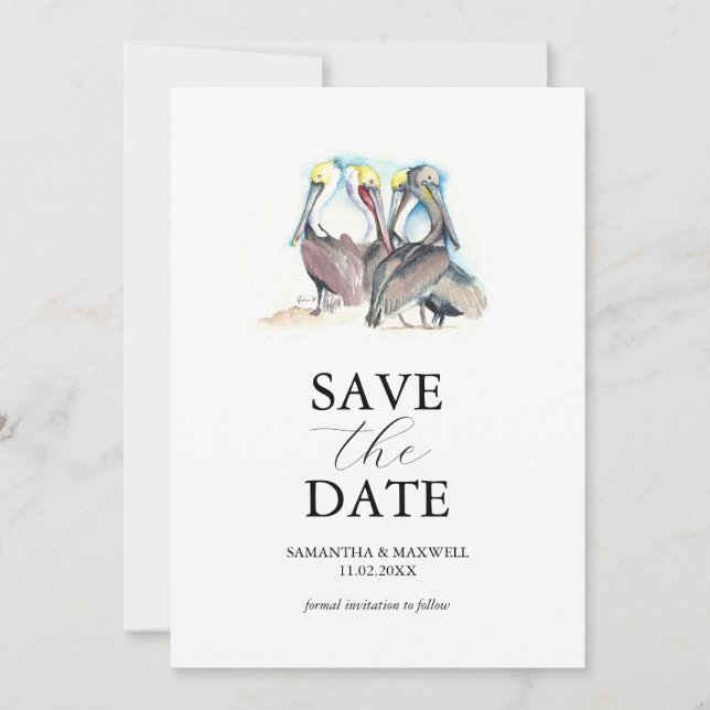 Plantilla de Aviso de Compromiso de Boda de Pelíca (Anverso)