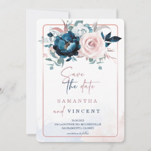 Plantilla de Aviso de Fecha de Rose Gold y Azul Ma