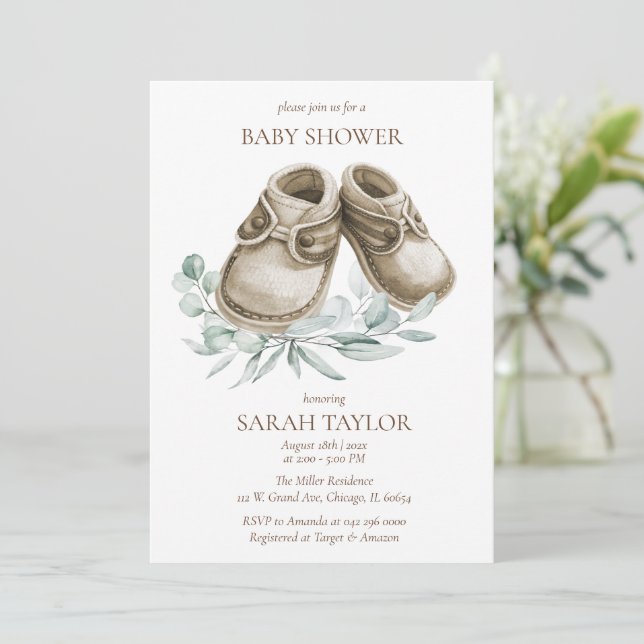 Plantilla de Baby Shower Botitas Boho Rústicas (Anverso de pie)