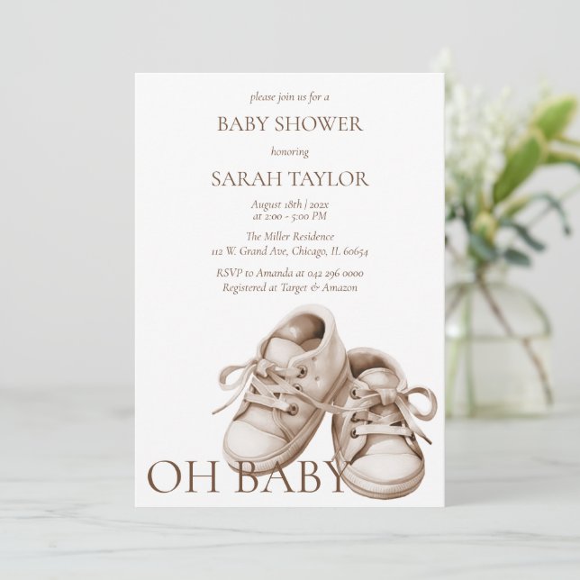Plantilla de Baby Shower de Boho Booties impresa (Anverso de pie)