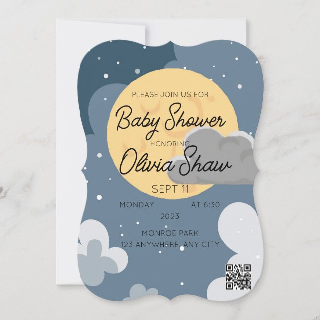Plantilla de Baby Shower de código QR de cielo abi (Anverso)