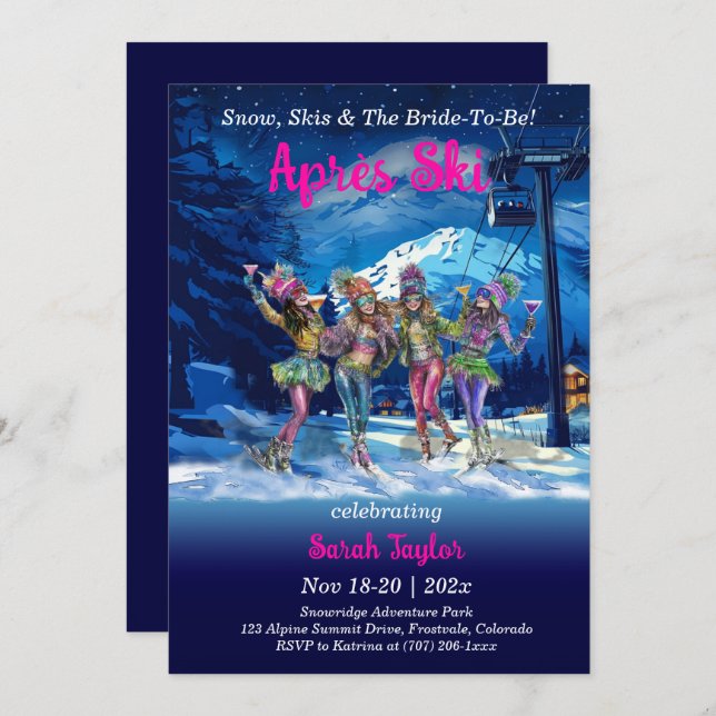 Plantilla de Bachelorette para Esquiar Après Edita (Anverso / Reverso)