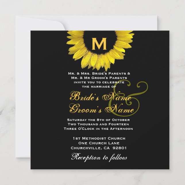 Plantilla de Boda amarillo y girasol negro brillan (Anverso)