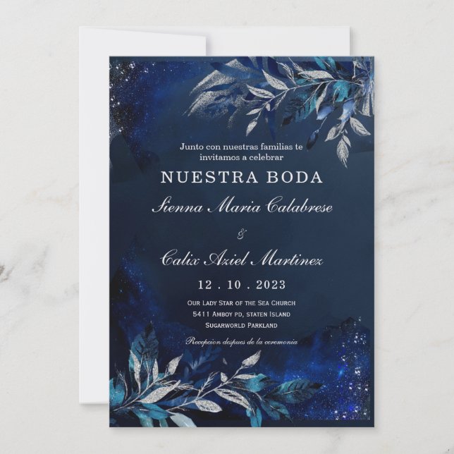 Plantilla de boda azul y blanca (Anverso)