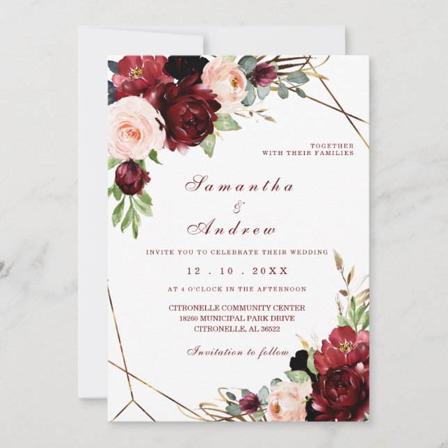 Plantilla de boda Burgundy y Blush (Anverso)