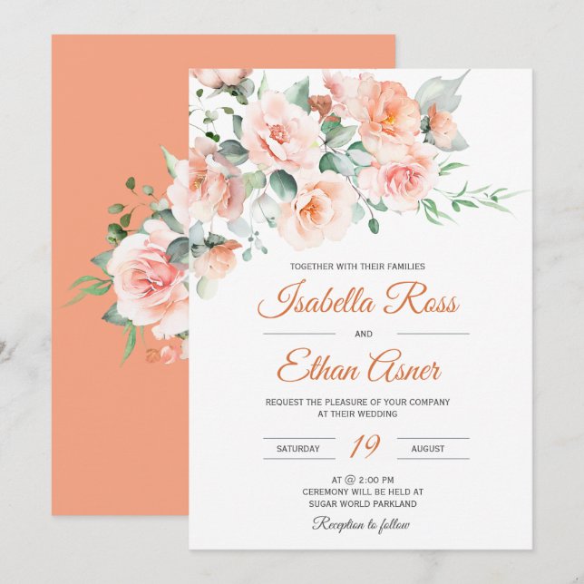 Plantilla de Boda de Durazno Ligero Moderno (Anverso / Reverso)
