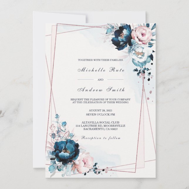 Plantilla de Boda de oro azul y Rosa de la marina (Anverso)