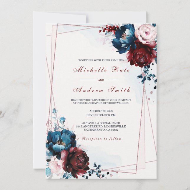 Plantilla de Boda de oro de la Marina Azul Borgoña (Anverso)