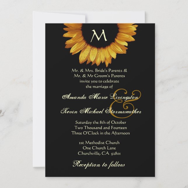 Plantilla de Boda de oro y girasol negro brillante (Anverso)
