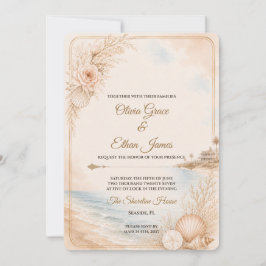 Plantilla de boda de playa con acuarela editable