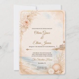 Plantilla de boda de playa con acuarela editable