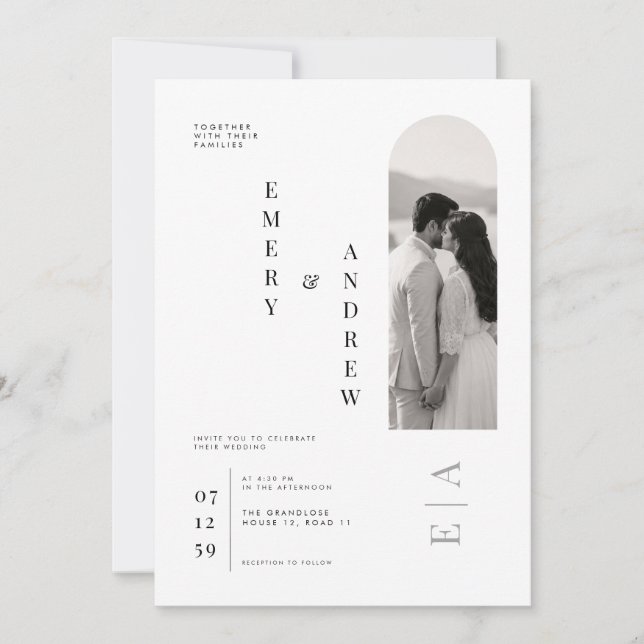 Plantilla de boda de tipografía vertical moderna. (Anverso)