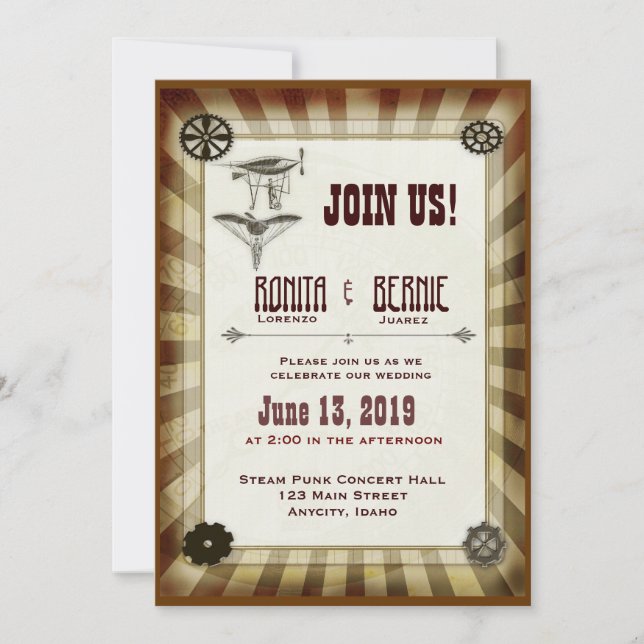 Plantilla de boda del aviador Steampunk (Anverso)