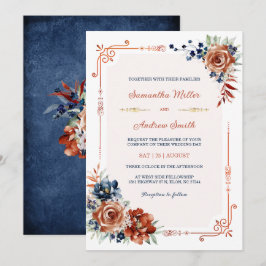 Plantilla de Boda Dorada Azul Marino y Naranja Que