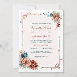 Plantilla de boda dorada turquesa y naranja quemad