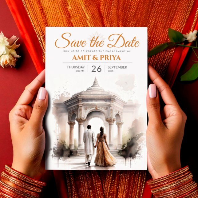 Plantilla de Boda india de acuarela, Mandap Sikh (Watercolor Indian Wedding Template, Mandap Sikh Invitation)